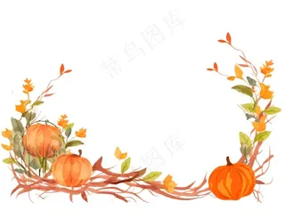 秋季南瓜作物枫叶边框感恩节黄色卡通插画免抠