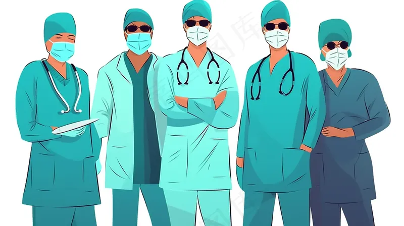 医生护士卡通插画背景(4368x2448)