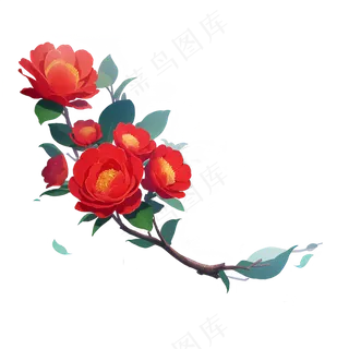 红色 海棠花 手绘 免抠 素材15