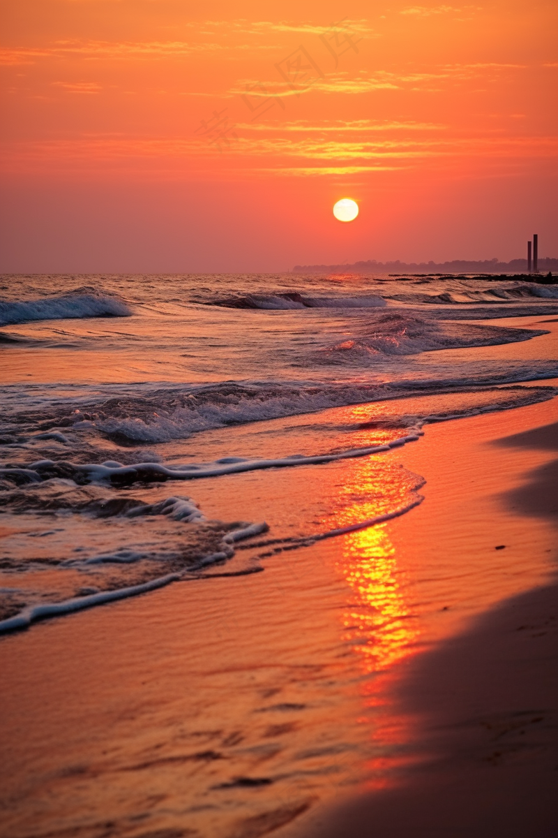 夕阳落日下海洋海面沙滩余晖倒影美景摄影图(2688x4032)