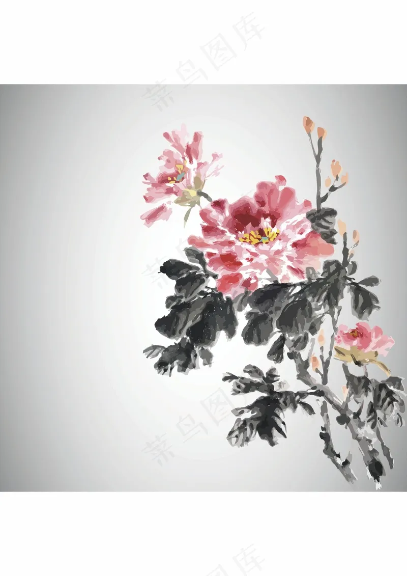大红花水墨画cdr矢量模版下载