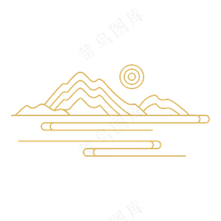 山水波浪祥云中式国风线条4免扣素材