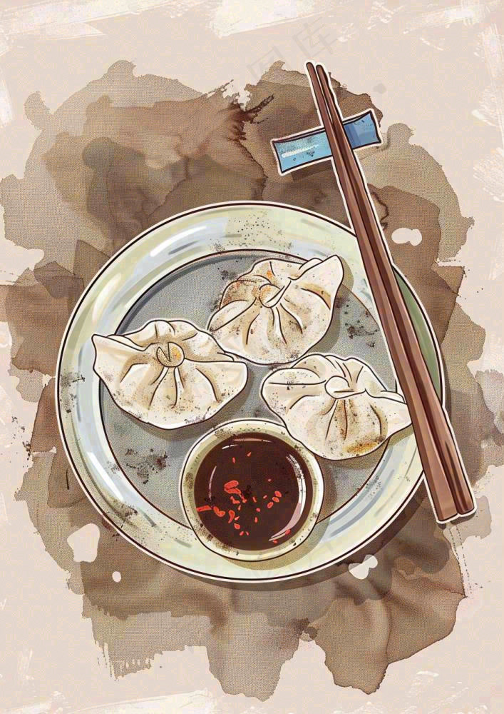 饺子中国传统美食水彩插画冬至节日(928x1312)