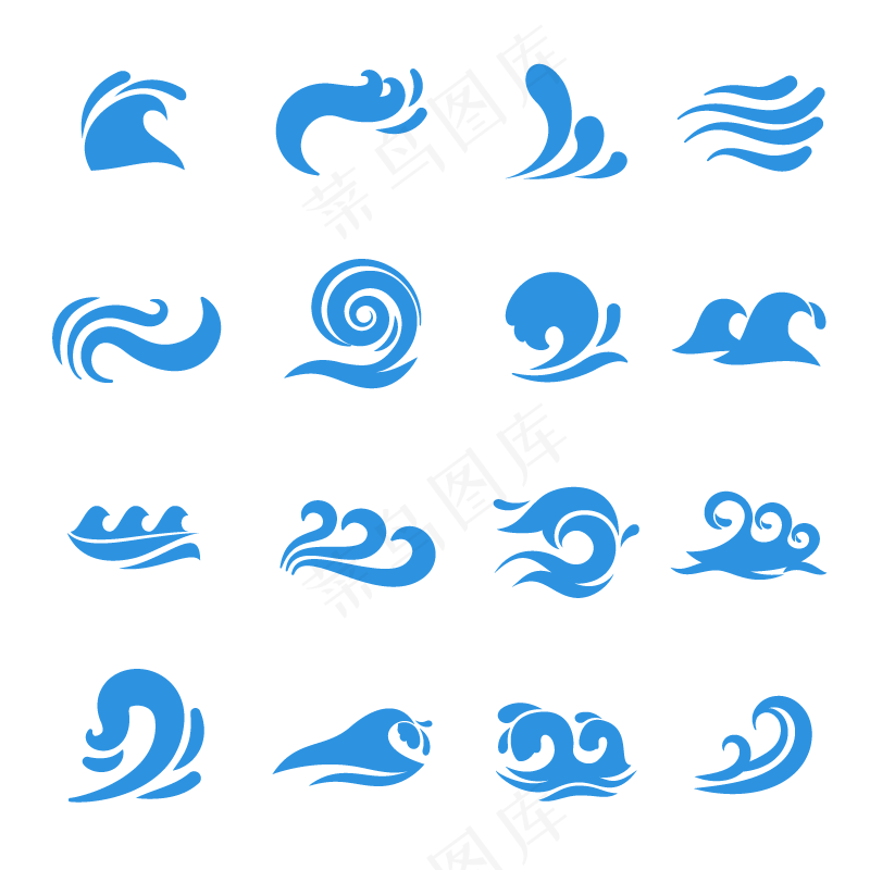 蓝色海浪装饰元素矢量免扣AI素材