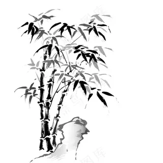 水墨竹子元素山石植物手绘中国风插画免抠