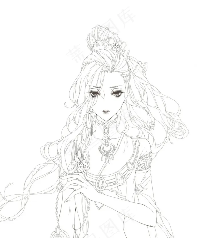 古风线稿丨PPT插画丨手绘线稿丨国风美女028ai矢量模版下载