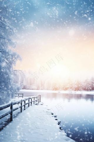 唯美雪景冬天光照背景