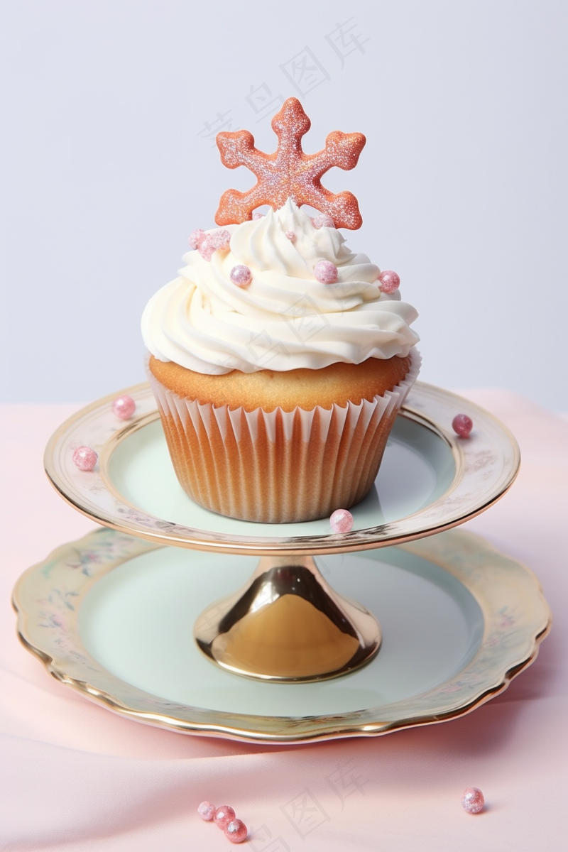 圣诞雪花小蛋糕水果蛋糕下午茶美食甜点摄影图