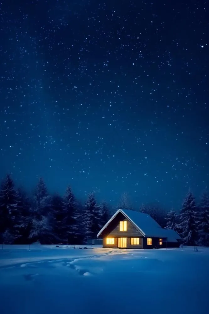 夜景雪屋蓝色背景(896x1344)