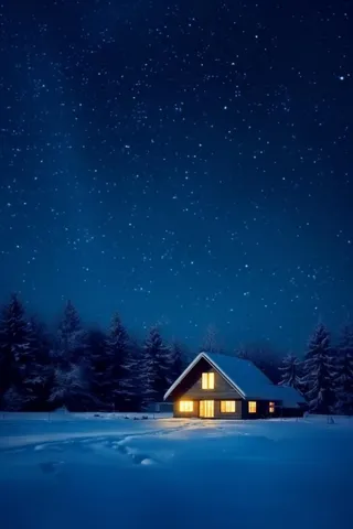 夜景雪屋蓝色背景