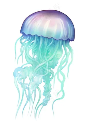 水母海洋海鲜蓝紫色梦幻卡通插画免抠