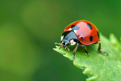 瓢虫七星瓢虫植物春天昆虫摄影图