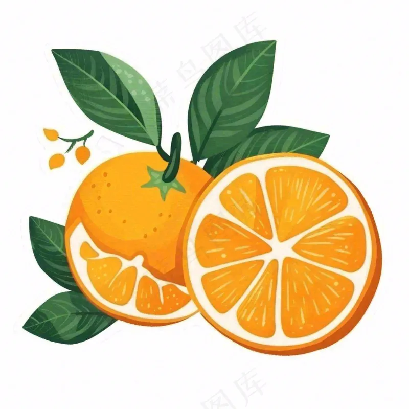 橘子橙子水果卡通插画免抠(1024x1024)