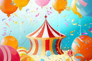 游乐园马戏团彩带气球愚人节卡通插画背景