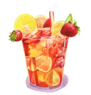 水果茶饮料草莓菠萝橙子柠檬水彩画手绘卡通插画免抠 水果茶饮料草莓菠萝橙子柠檬水彩画手绘卡通插画免抠