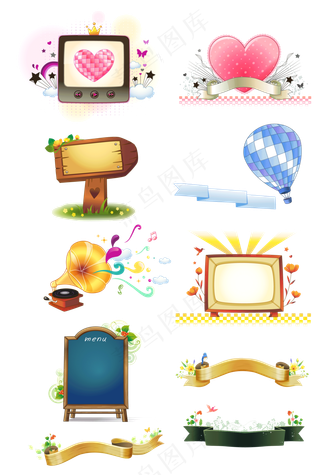 金色丝带和蓝色公告板矢量AI素材