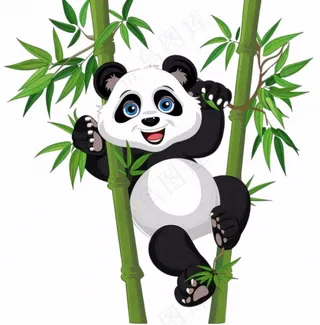 大熊猫挂在竹子上国宝动物卡通插画免抠