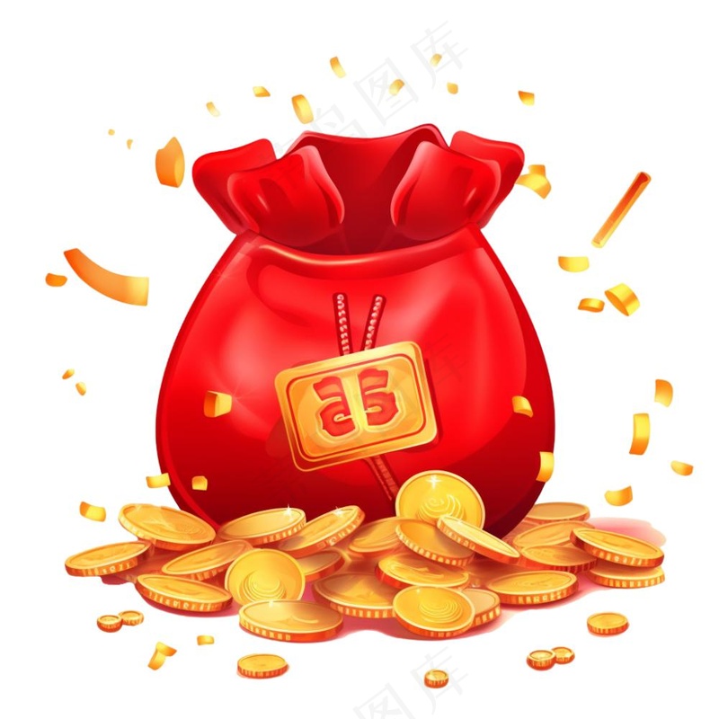 大吉卡通新年福袋金元宝简约福袋金子金币国潮新年元素免抠(1024x1024)
