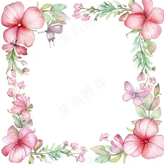 春天粉色花环水彩插画免抠