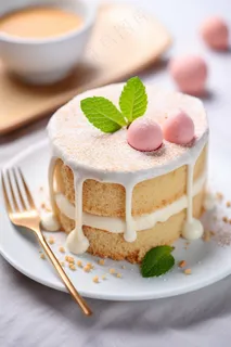 奶油豆乳蛋糕下午茶美食甜点摄影图