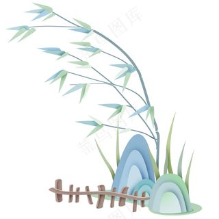 简约竹子假山免扣元素