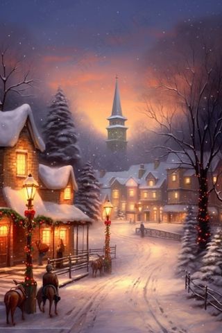 雪景夜晚小屋圣诞雪路背景