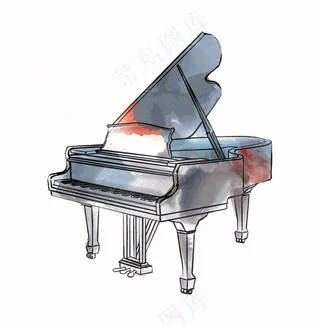 钢琴乐器音乐水彩画插画免抠