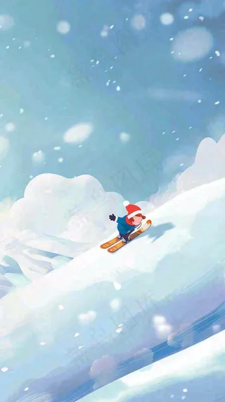 冬天雪场滑雪的人白雪竞技运动小雪大雪卡通插画背景