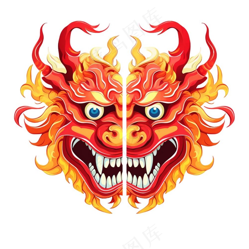 龙龙头红色新年龙年卡通插画免抠(1024x1024)