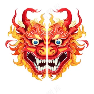 龙龙头红色新年龙年卡通插画免抠