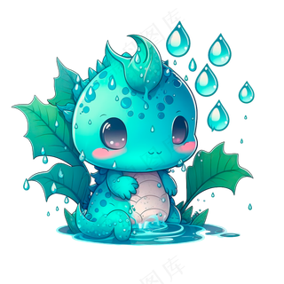 免抠卡通蓝色恐龙玩水