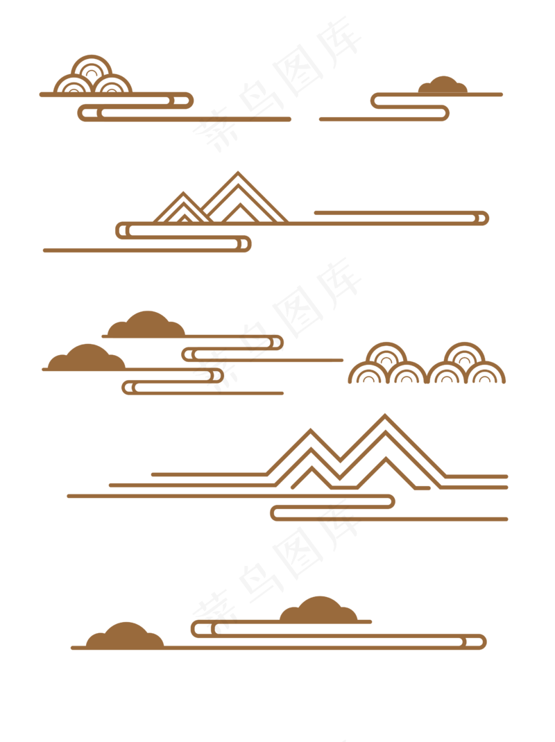 山水波浪祥云中式国风线条63免扣素材