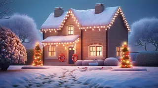 冬日白雪覆盖下的圣诞房屋摄影图 