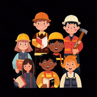 劳动人民工人五一劳动节任务元素插画黑色背景