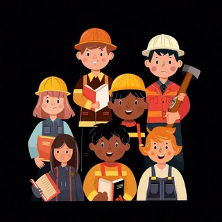 劳动人民工人五一劳动节任务元素插画黑色背景