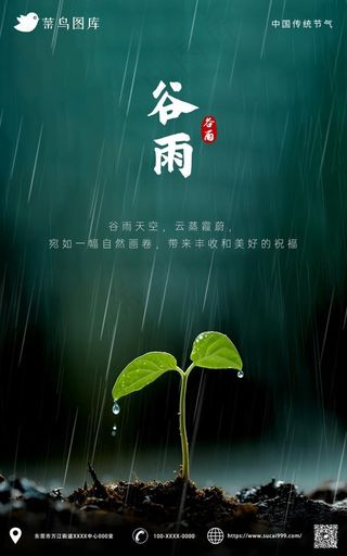 谷雨嫩芽下雨节气海报
