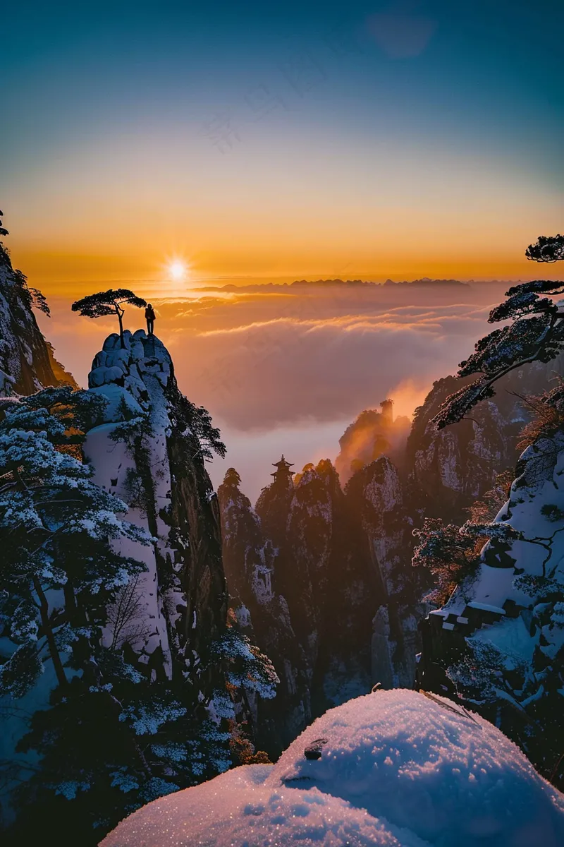清晨日出朝霞云层山川摄影图(2688x4032)
