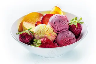 水果草莓冰淇淋球甜点摄影图