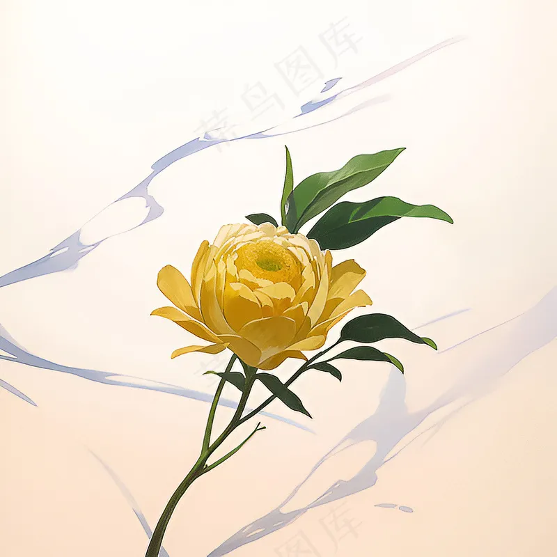 白色黄色手绘新中式风格花植物130