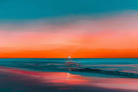 落日海洋沙滩夕阳晚霞摄影图 