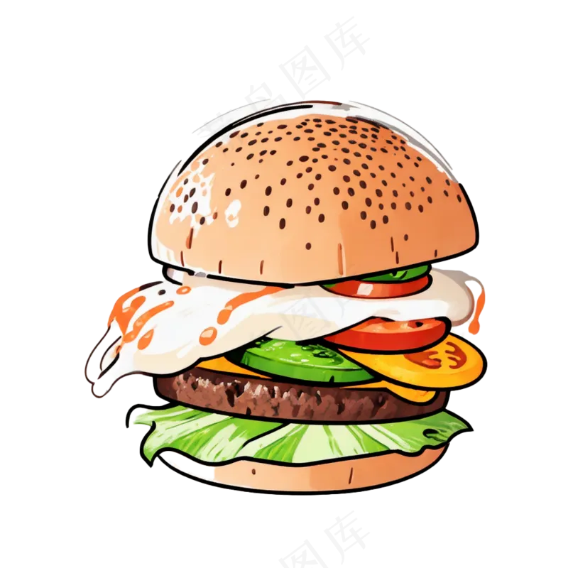 汉堡多层简约插画清新可爱食物