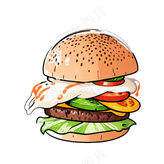 汉堡多层简约插画清新可爱食物