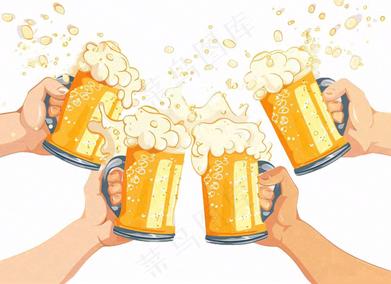 喝啤酒聚会卡通插画免抠