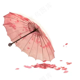 唯美水彩古风油纸伞唯美水彩古风花瓣插画免抠