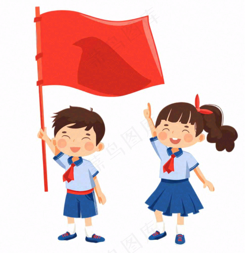 学生拿着旗帜红旗青少年青年国庆人物卡通插画免抠(1024x1056)