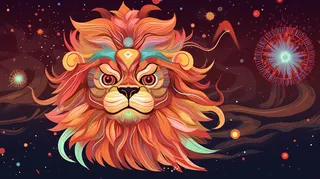 狮子动物红色卡通插画新年喜庆背景