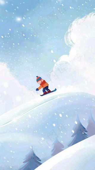 冬天雪场滑雪的人白雪竞技运动小雪大雪卡通插画背景