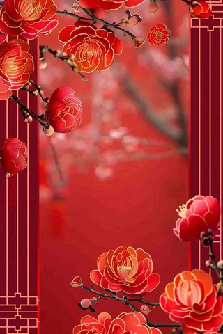 新年新春梅花灯笼喜庆剪贴画背景