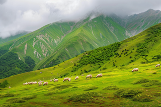 春天高原草地草地牛羊摄影图