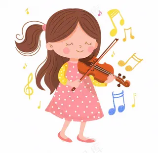 拉小提琴的女孩粉色裙子乐器音乐人物卡通插画免抠